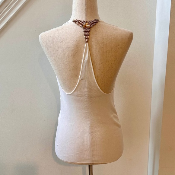 Zara Knit Racerback Tank with Rhinestone T-back in White - Picture 1 of 3